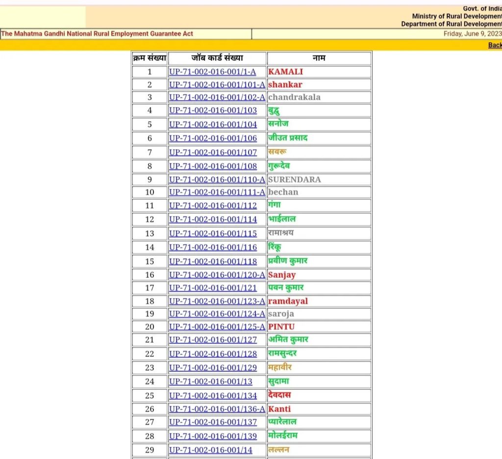 Job Card Employment Register